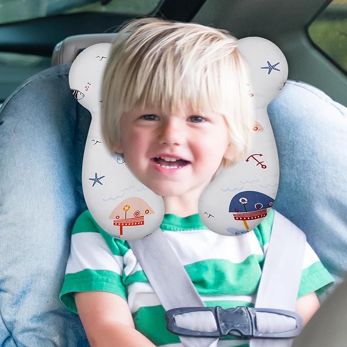 Baby Travel Pillow, Upgrade U-Shape Infant Pillow for Car Seat Pushchair and Stroller, Soft Comfortable Sleep Cushion for Kids Newborn and Toddler -Starfish White