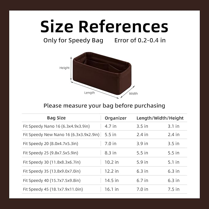 DGAZ Silk Purse Organizer Insert Fits LV Speedy 16/20/25/30/35/45 bags，Silky Smooth Bag Organizer，Luxury Handbag & Tote Shaper（Global Brown，SP16）