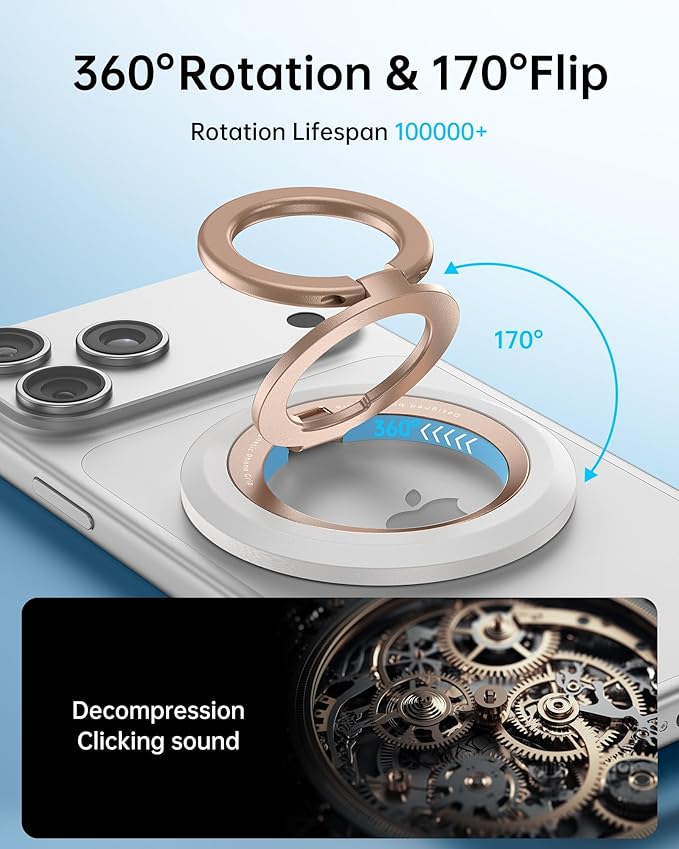 SYNCWIRE for MagSafe Ring Phone Holder, 360° Rotation Magnetic Cell Phone Grip Dual-Sided Magnets Phone Ring Kickstand Compatible with iPhone 17 16 15 14 13 12 Pro Max MagSafe, Android, Samsung etc.
