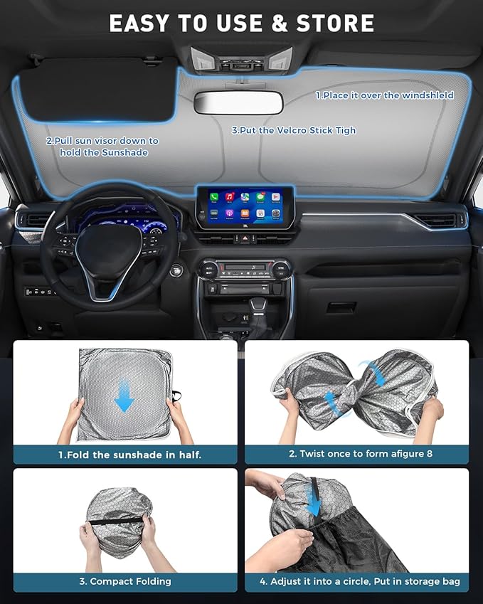 helloleiboo Graphene Car Windshield Sun Shade – 57" x 31" Foldable Car Sun Shade, Advanced Heat Absorption & UV Protection, Universal Fit for Cars, SUVs & Trucks