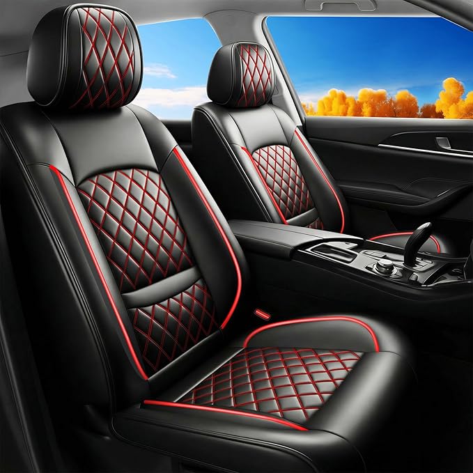 Fit MDX Car Seat Covers for Acura MDX 2005-2026 - Premium Leather, Waterproof, All-Weather, Airbag Compatible, Breathable, Easy Install, Seat Protectors, Only 2 Front seat Covers, Redline
