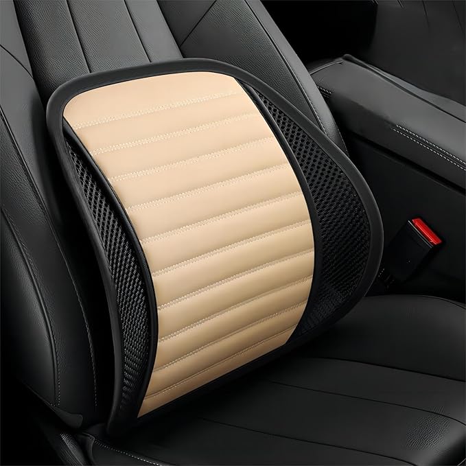 Premium Car Interior Back Support - Versatile Lumbar Cushion for Driver Seat with Breathable Fabric and Adjustable Strap. (1, Beige)