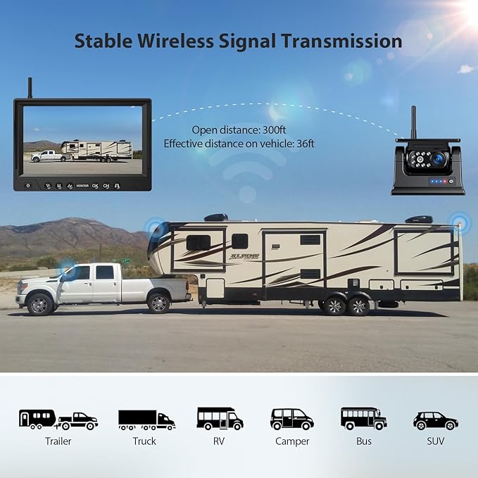 ZEROXCLUB 4 Magnetic Solar Wireless Backup Camera HD1080P 9" Loop Recording Monitor, Quad RV Rearview Backup Cameras Wireless System for Trailer RV Trucks, Built-in 9600mAh Solar Battery, BL904