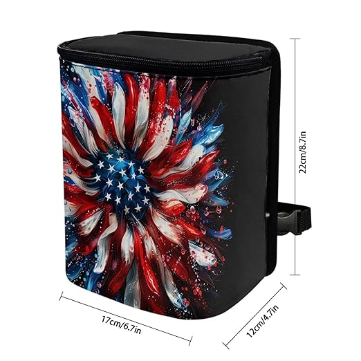 BIGCARJOB American Sunflower Car Trash Can for Back Seat, Large Interior Accessories Garbage Bin, Women Vehicle Trash Container, Reusable Garage Bag