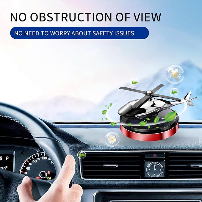 Car Air Freshener, Helicopter Solar Energy Rotating Aromatherapy Al Alloy Diffuser,Long-Lasting Fragrance, Interior Decoration Accessories Diffuser for Car and Home (Red)