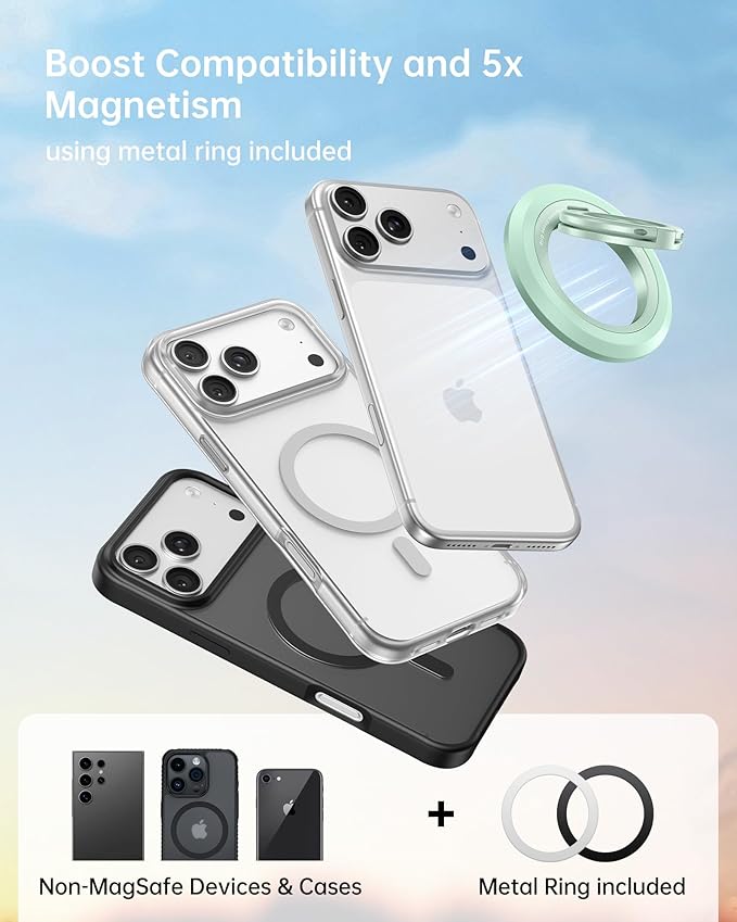 SYNCWIRE for MagSafe Ring Phone Holder, 360° Rotation Magnetic Cell Phone Grip Dual-Sided Magnets Phone Ring Kickstand Compatible with iPhone 17 16 15 14 13 12 Pro Max MagSafe, Android, Samsung etc.