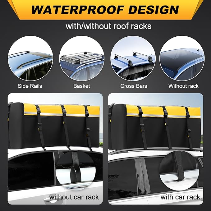 Sailnovo Rooftop Cargo Carrier 20 Cubic, Waterproof Car Roof Bag Soft-Shell Carriers Top Luggage Storage with Slip Mat, 6 Door Hooks & Heavy-Duty PVC for All Vehicle Roof with/Without Rack Cross Bar