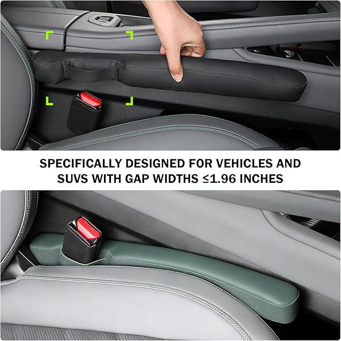 2026 New Car Seat Gap Filler 2 Pack,Leather Seat Gap Filler Strip with Fix Strap to Avoid Items from Falling,Universal Car Seats Gaps Plug Cars Interior Accessories (Grayish Green)