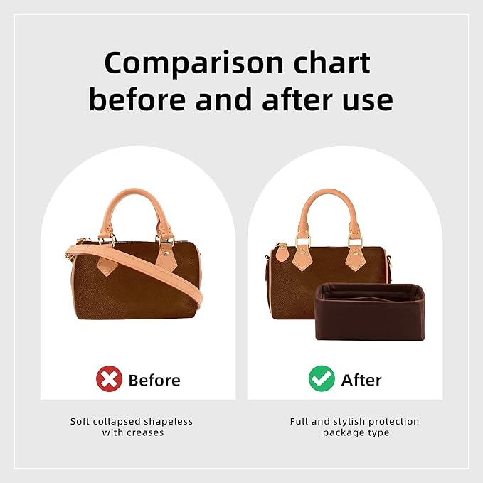 DGAZ Silk Purse Organizer Insert Fits LV Speedy 16/20/25/30/35/45 bags，Silky Smooth Bag Organizer，Luxury Handbag & Tote Shaper（Global Brown，SP16）