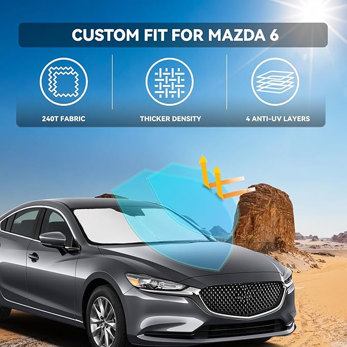 for Mazda 6 2014-2021 Windshield Sun Shade - 4 Layers Car Sunshades for Front Windows Shade Cover Custom Fit Sun Shade Mazda 6 240T Retractable Shade Blocks UV Rays Car Accessories