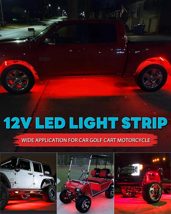 12V Led Light Strip Connectable 24Inch Red Led Strip Lights for Car Golf Cart Motorcycle Boat Cabinet Waterproof Led Light Strip,4Pack