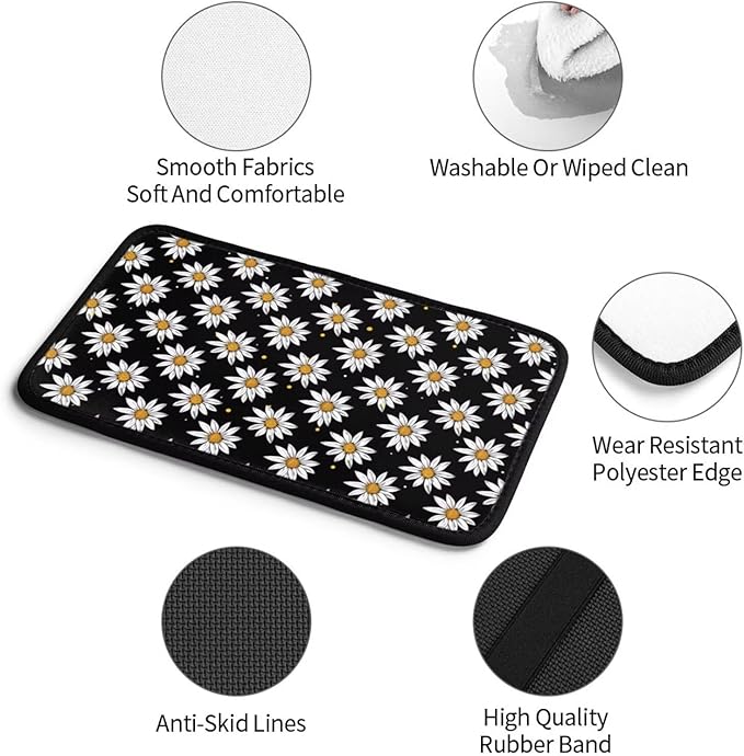 Daisy Car Center Console Cover Floral Wildflower Cute Polyester Armrest Pad Cushion Automotive Cars Center Console Lid Protector Black Car Decor Accessories