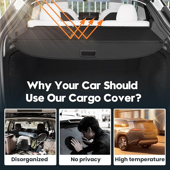 Powerty Cargo Cover for Tesla Model Y Juniper 2025 2026(Just for 5-Seaters), Trunk Cover Retractable Trunk Shielding Shade Privacy Luggage Screen for Model Y Juniper Accessories