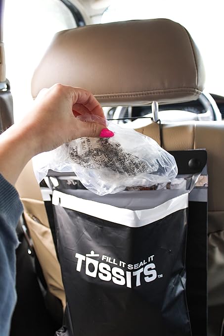 Tossits Recycled Disposable Car Trash Bags – Leakproof, Smell Proof Hanging Garbage Bags for Car, Truck, SUV, RV & Vehicle – Black, 7 Count Disposable Automotive Trash Bags