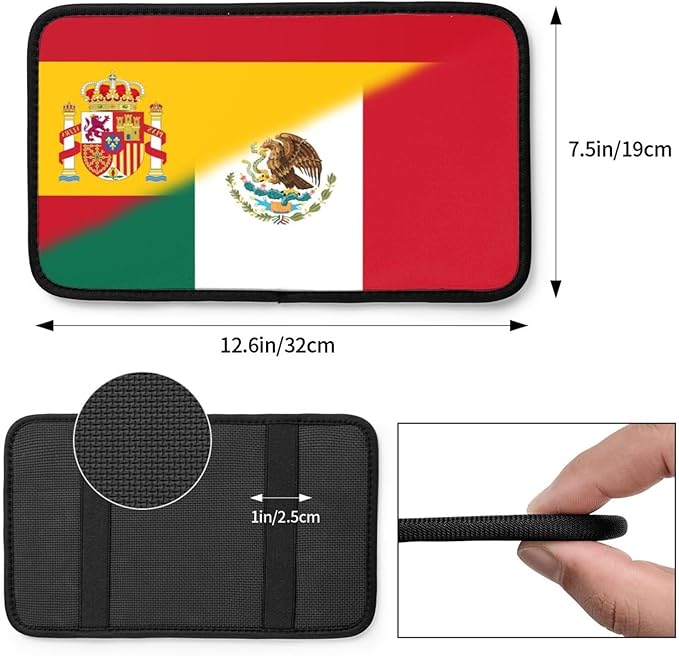Spanish Spain Michoacan Mexico Mexican Flag Auto Center Console Armrest Cover Car Handrail Box Cushion Pad Mat Universal Fit Most Vehicle Sedan Truck SUV Soft Comfort Decor Accessories