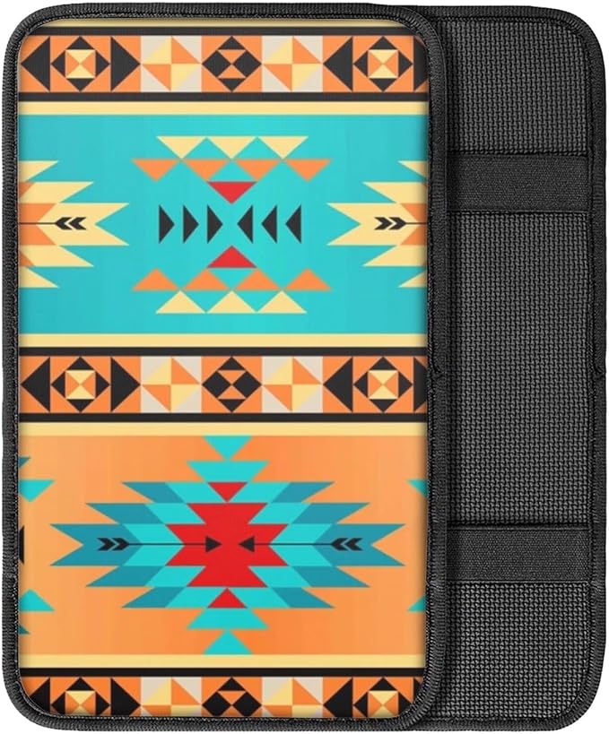 Dreaweet Aztec Tribal Pattern Car Center Console Armrest Pad,Navajo Ethnic Style Auto Seat Box Cover Protector,Hand Rest Cushion Protection Pad,Vehicles Interior Accessories Universal for Car,SUV