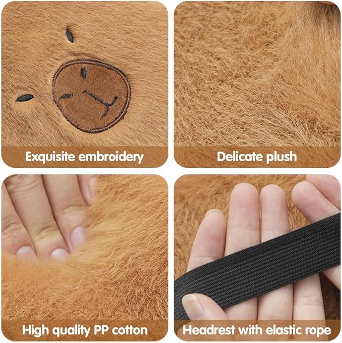 LYFJMUS 4 Pack Plush Capybara Car Headrest Pillow and Lumbar Support Pillow Kawaii Plushies Capybara Stuffed Headrest Cute Car Decor for Car Driving (Style B)