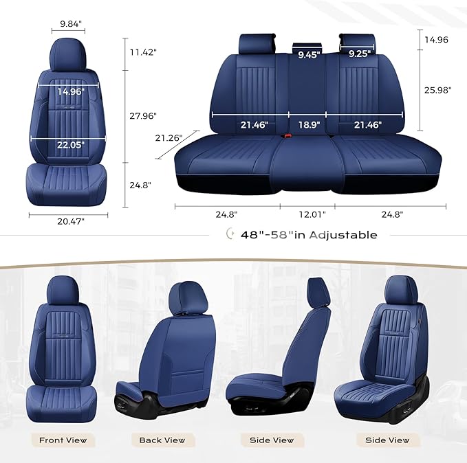Coverado Car Seat Covers Front Seats, Seat Covers for Cars, Car Seat Protector, 2-Pack Car Seat Cushion Nappa Leather, Waterproof Seat Covers Carseat Cover Universal Fit for Most Cars Trucks(Blue)