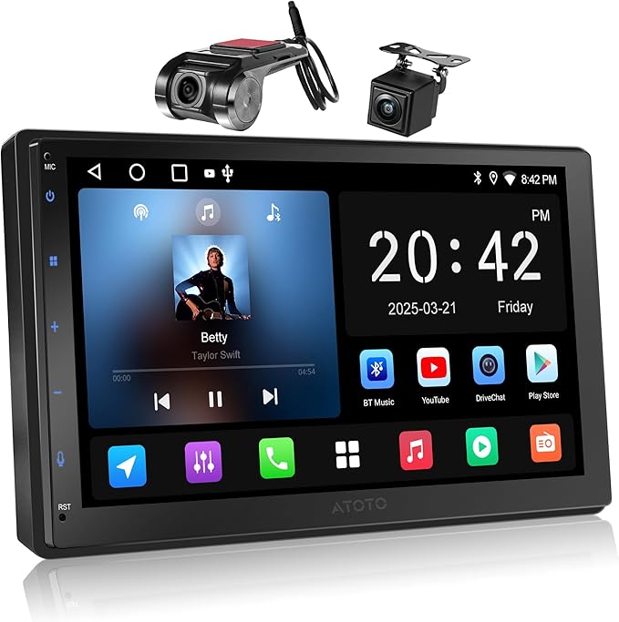 ATOTOZONE A5L 7" Android Double Din Car Stereo with 1080P DVR Dash Cam & Backup Camera, Wireless CarPlay Android Auto, Wi-Fi/USB Tethering, 24EQ, AI Chat, GPS Tracking, LRV, OTA Upgrade