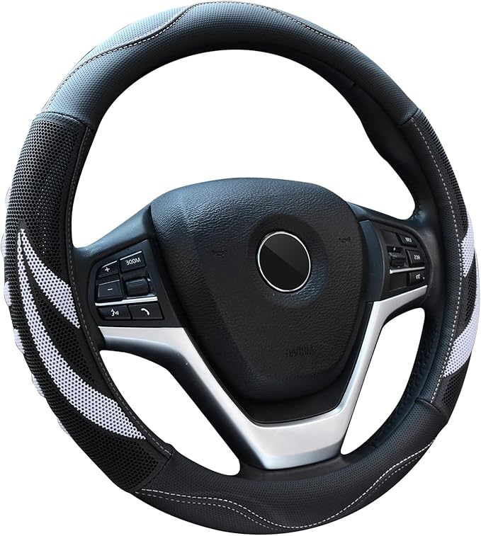 Alusbell Microfiber Leather Steering Wheel Cover Breathable Auto Car Steering Wheel Cover for Women and Men Universal 15 Inches (White)