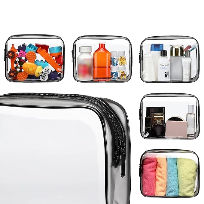 PACKISM Clear Toiletry Bag - TSA Approved Toiletry Bag 3 Pack Same Medium Size, Quart Size Bag Travel Makeup Cosmetic Bag, Carry on Airport Airline Compliant Bag, Black