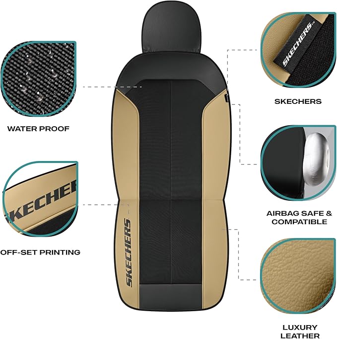 Skechers Car Seat Covers,GOGA Mat Oxford Cloth Seat Covers,Waterproof Car Seat Covers Full Sets,Automotive Universal Fit Seat Cover for Most Cars, Suvs, Trucks,Beige