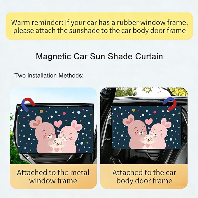 Magnetic Car Window Shade for Baby,Blackout Car Window Curtain,Car Shades for Side Windows,Sun Shade for Car Window baby,Cartoon Pattern Car Window Covers,UV Protection & Heat Blocking (Rabbit Family)