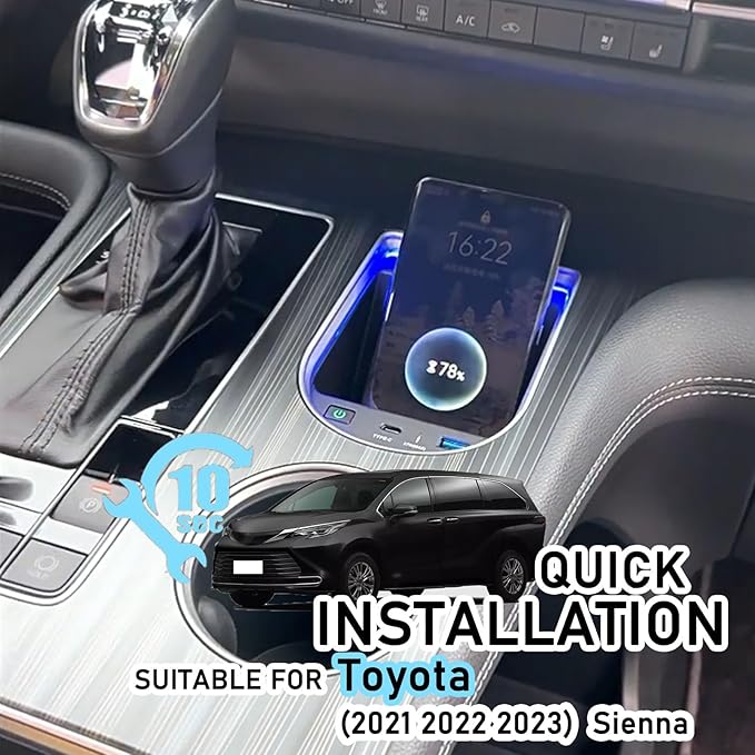 Wireless Car Charger with 15w Wireless Fast Charging for Toyota Sienna (2021 2022 2023) Center Console Charging Pad Mat Interior Accessories
