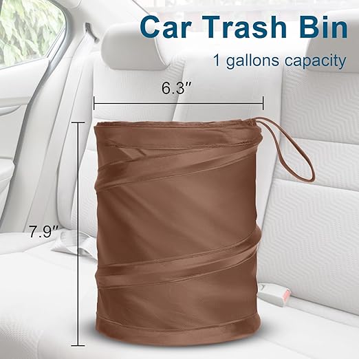 Car Trash Can, 2 Packs Mini Collapsible Car Trash Bin for Front Back Seat, Pop up Car Garbage Can, Portable Car Trash Bag Hanging for Vehicle SUV Rv Truck Accessories Interior, Brown