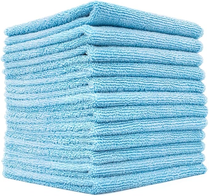 The Rag Company - All-Purpose Microfiber Terry Cleaning Towels - Commercial Grade, Highly Absorbent, Lint-Free, Streak-Free, Kitchens, Bathrooms, Offices, 300gsm, 12in x 12in, Light Blue (12-Pack)