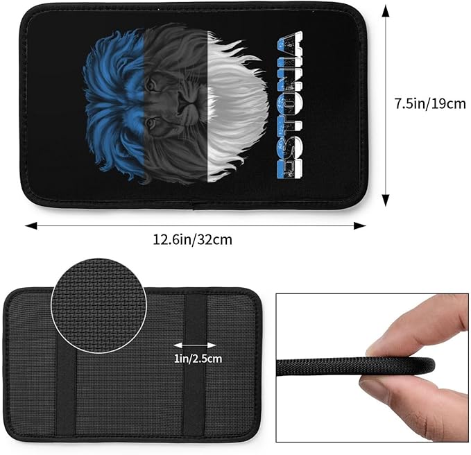 Vintage Estonia Estonian Flag Lion Head Auto Center Console Armrest Cover Car Handrail Box Cushion Pad Mat Universal Fit Most Vehicle Sedan Truck SUV Soft Comfort Decor Accessories