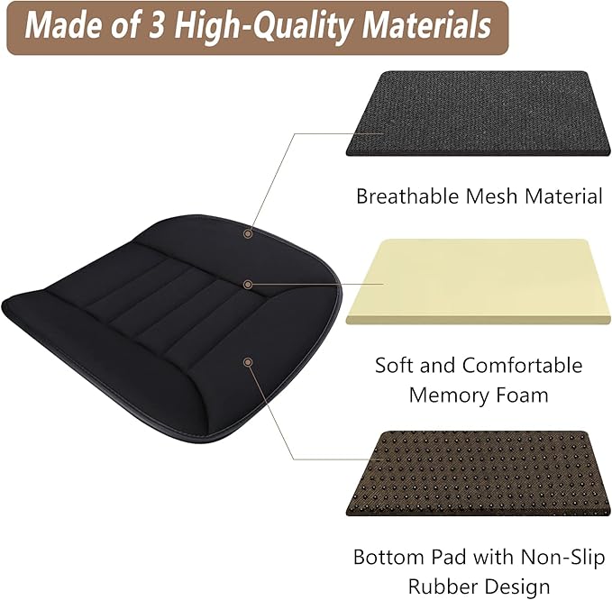 Memory Foam Seat Cushion for Car & Office Chair, Non-Slip Car Seat Cushion for Driving with Soft Comfort & Warmth, Universal Car Cushion for Long Driving Ergonomic Support (Gray)