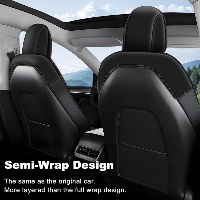 AOMSAZTO Car Seat Cover Fit for Tesla Model Y 2020 2024 - Half Surrounded Customized Seat Covers(Black with Stripe)