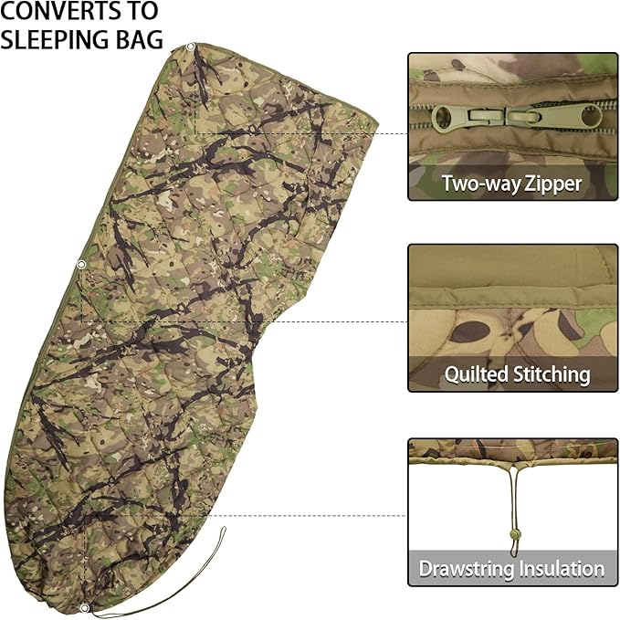 Poncho Liner Hoodie with Pocket Insulated Military Sleeping Bag Waterproof for Outdoor Camping Travel Survival Hunting Car Emergency