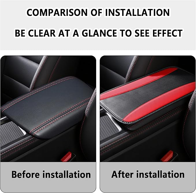 Stylish Car Center Console Cover,PU Leather Car Armrest Cover Prevent Scratches on Center Console,Universal Car Armrest Cushion Car Accessories Interior for Car SUV Truck (Red)
