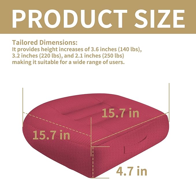 ESMING Car Booster Seat Cushion with Adjustable Height for Short Drivers, Tailbone Pain Relief, Breathable Mesh Memory Foam for Truck SUV Office Chair 15.7x15.7x4.7 Inches - Pink