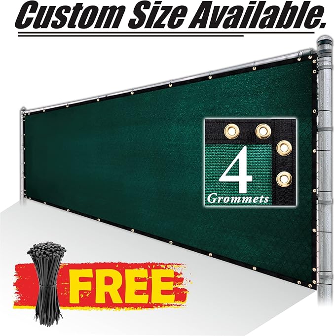 Royal Shade Custom Size 6' x 47' Green Fence Privacy Screen Windscreen Cover Netting Mesh Fabric Cloth - Cable Zip Ties Included (We Make Custom Size)