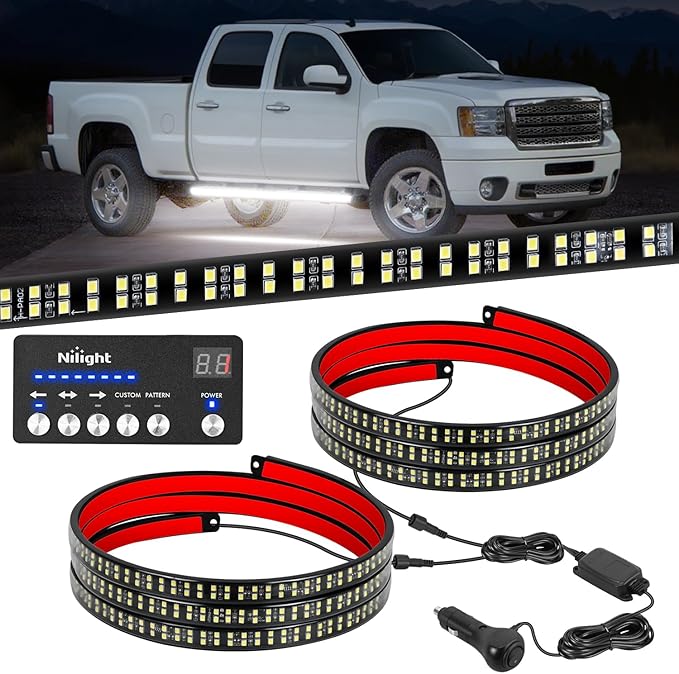 Nilight 2PCS 70 Inch Emergency Strobe Light Strip with Controller 864 LED White Running Board Lights Flexible Side Flashing Warning Caution Safety Waterproof for Truck Construction Pickup
