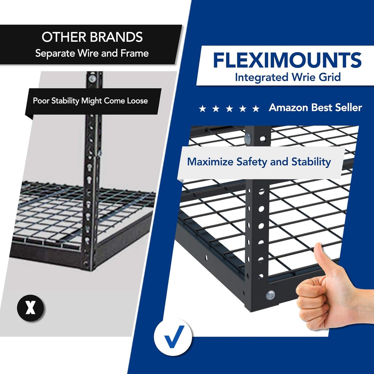 FLEXIMOUNTS 4x8 Overhead Garage Storage Rack, Adjustable Organization System, Heavy-Duty Metal Ceiling Racks, 2 pack, Black