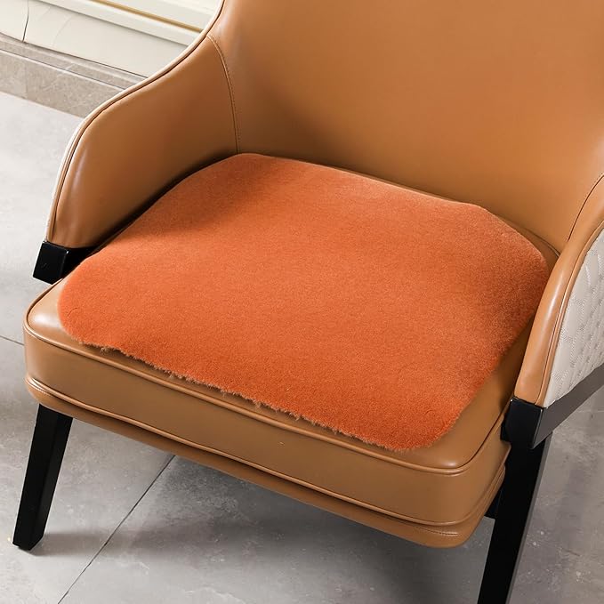 Genuine Wool Car Seat Cushion, Australian Soft Wool Auto Seat Pad Breathable and Sweat-Wicking Comfort Warm Universal Fit, 19.7''x19.7'' for Car Seats, Office Chairs, Home (Orange)