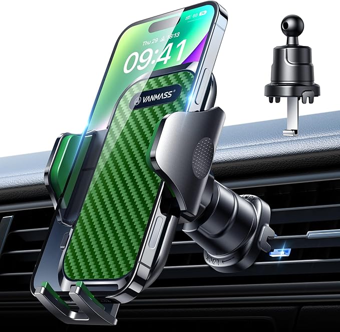 VANMASS Phone Holders for Your Car Ultimate Military-Grade Car Phone Holder Mount【Patent & Safety Certs】 Upgraded Shockproof Truck Air Vent Phone Mount for iPhone 17 Pro Max 16 Samsung Android,Green