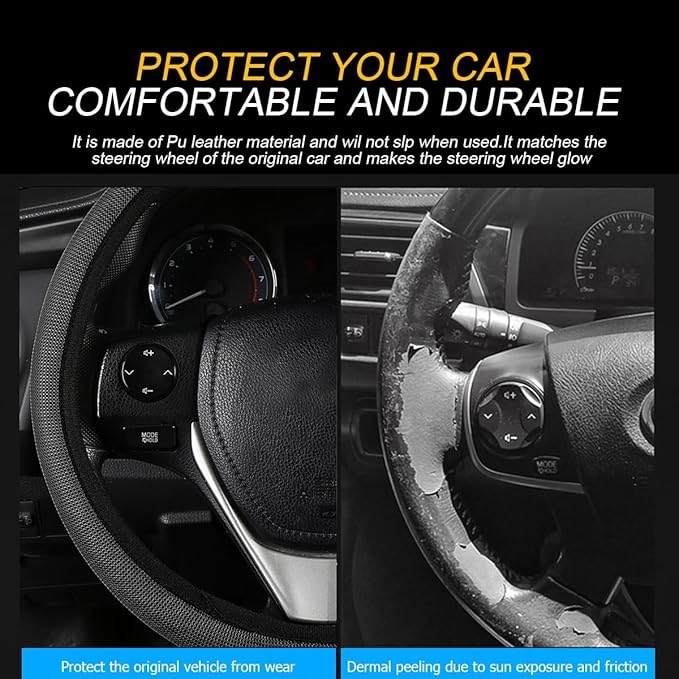 Car Steering Wheel Cover, Ice Silk Elastic Anti Slip Vehicle Protector, Breathable Easy Carry Automotive Interior Protective Wrap Accessories, Universal for SUV, Sedan, Truck (Black)