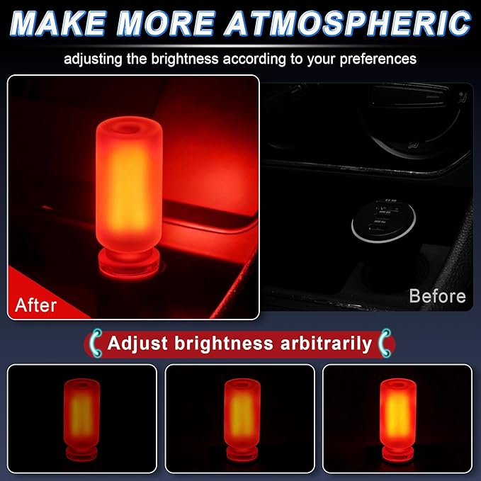 iFunyLED Car Interior USB LED Night Light, Portable Touch dimmable Car Ambient Lighting Kit, Retro Mini Frosted Glass Bottle Lamp Decorations for Vehicle Camping Bedroom Hallway, Pack of 2(Red)