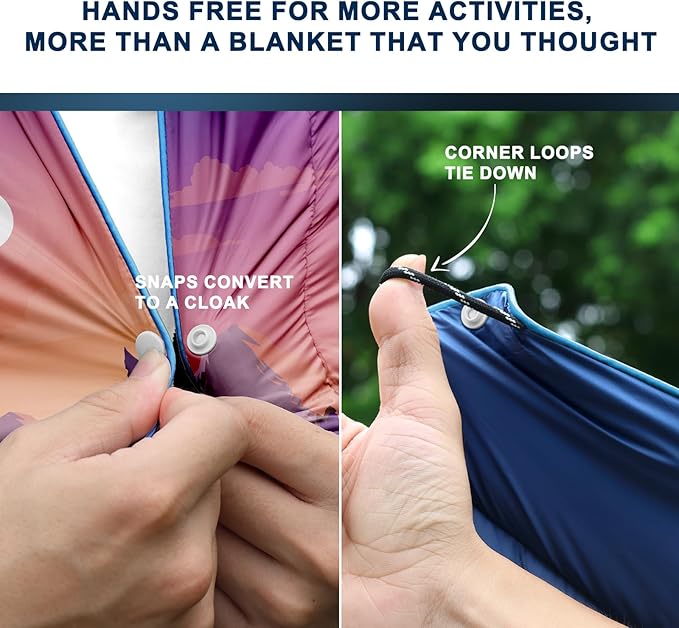 zzlamb Camping Blanket for Cold Weather,Outdoor Puffy Blanket Portable Down Alternative,Windproof Warm Cloak with Snaps,Cozy Quilt Backpacking Picnic RV Travel Plane Car Hammock Beach Climbing