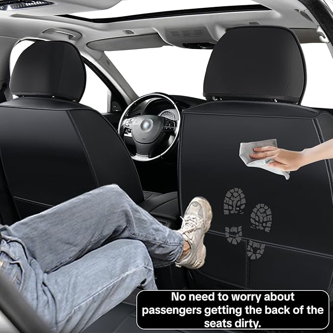 Universal Car Seat Covers, Black, Waterproof Synthetic Leather, Full Set, Non-Slip, Contoured Fit, Fits Most Vehicles, Upgraded Protection for Car Interiors, Airbag Compatible