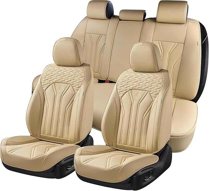 FLORICH Rear Seat Covers Leather Car Seat Covers Waterproof Back Seat Cover Automotive Seat Covers Universal Seat Cushion Protector for Most Cars Trucks SUV-Beige