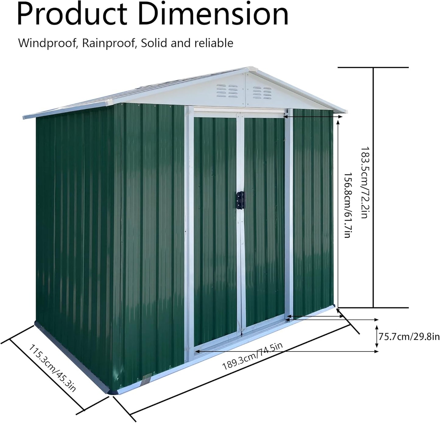 6x4 FT Outdoor Storage Shed, Metal Garden Shed with Lockable Sliding Doors, Outside Tool Shed with Sloped Roof & 4 Air Vents, Waterproof Storage Building for Backyard, Patio, Lawn, Green