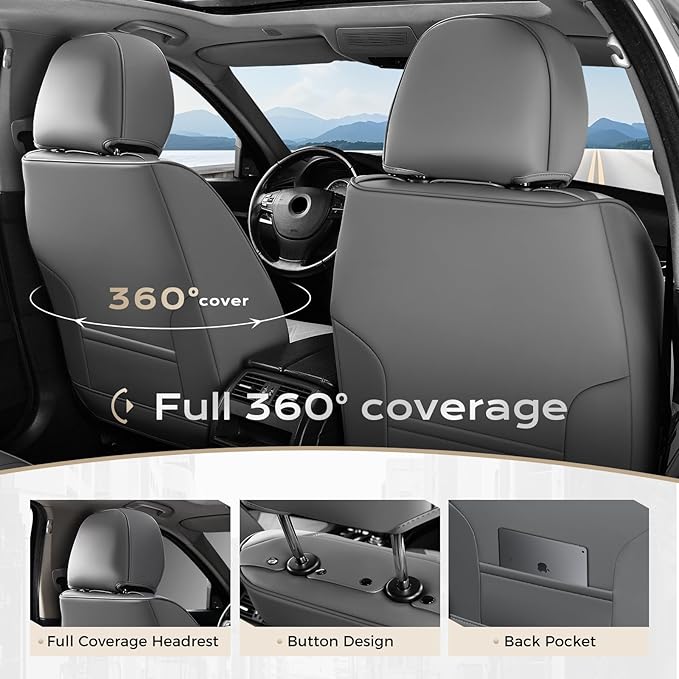 Coverado Car Seat Covers, Front Covers for Cars, Car Seat Cover Front Seats, Automotive Seat Cover, Waterproof, Leather Car Seat Cushion, Universal Interior Seat Protectors for Most Cars Light_Gray
