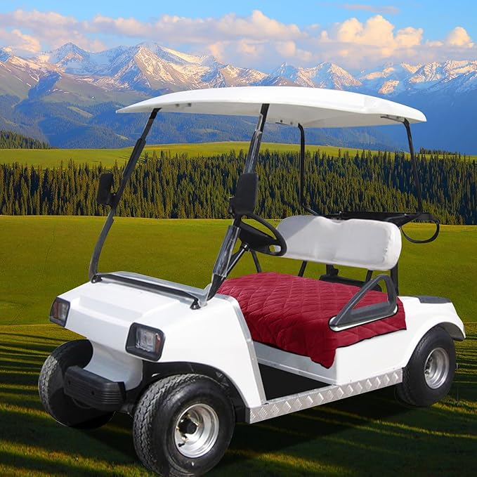 YOKYHOM Golf Cart Seat Covers for 2 & 4 Passenger Carts, Thick Short Plush with Non-Slip Backing, Ultra Soft Seat Towel Blanket, Fits EZGO, Club Car, Yamaha, 51"x30.5", Wine Red