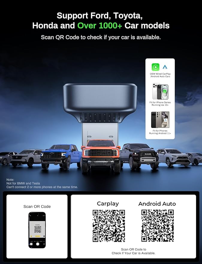 2-in-1 Wireless CarPlay Adapter 2026 Support Apple CarPlay & Android Auto, Mini Bluetooth USB A & USB C Dongle Convert Wired to Wireless Compatible with iPhone & Android